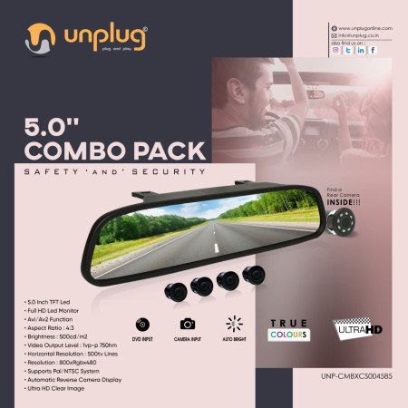 UNPLUG CMBXCS004585 MIRROR SCREEN 5" WITH SENSOR K LED CAMERA(BLACK)